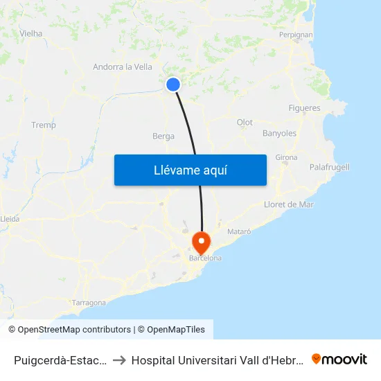 Puigcerdà-Estació to Hospital Universitari Vall d'Hebron map