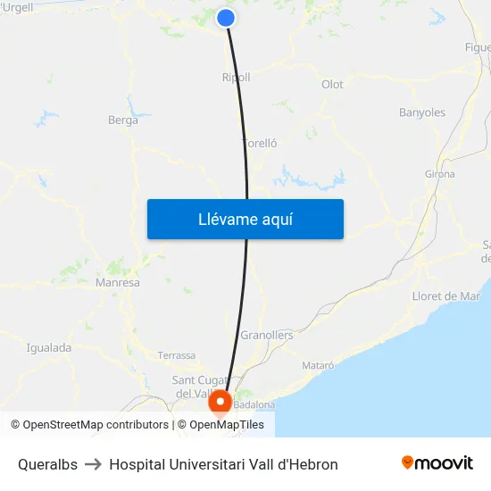 Queralbs to Hospital Universitari Vall d'Hebron map