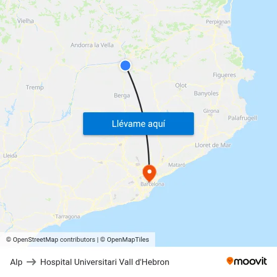 Alp to Hospital Universitari Vall d'Hebron map