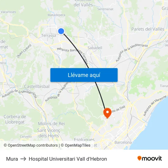 Mura to Hospital Universitari Vall d'Hebron map