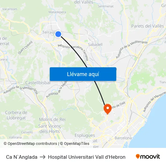 Ca N`Anglada to Hospital Universitari Vall d'Hebron map