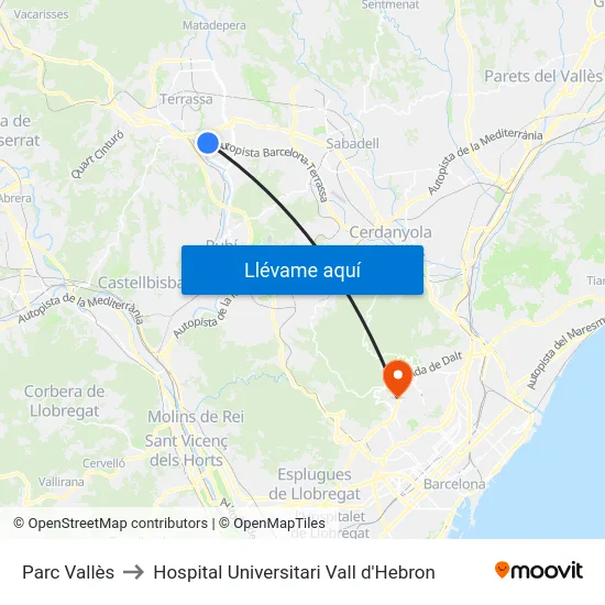 Parc Vallès to Hospital Universitari Vall d'Hebron map