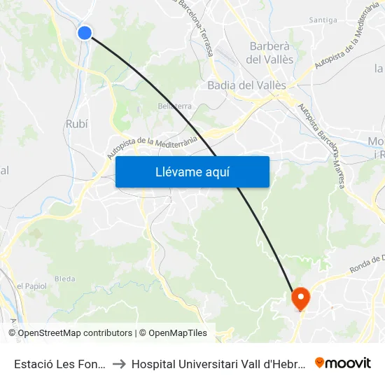 Estació Les Fonts to Hospital Universitari Vall d'Hebron map