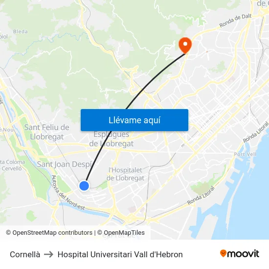 Cornellà to Hospital Universitari Vall d'Hebron map