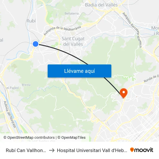 Rubí Can Vallhonrat to Hospital Universitari Vall d'Hebron map