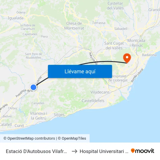 Estació D'Autobusos Vilafranca Del Penedès to Hospital Universitari Vall d'Hebron map
