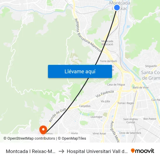 Montcada I Reixac-Manresa to Hospital Universitari Vall d'Hebron map