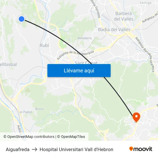 Aiguafreda to Hospital Universitari Vall d'Hebron map
