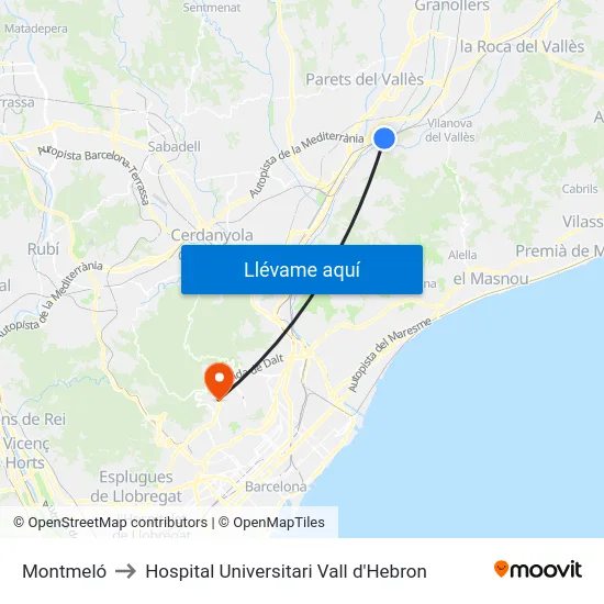 Montmeló to Hospital Universitari Vall d'Hebron map