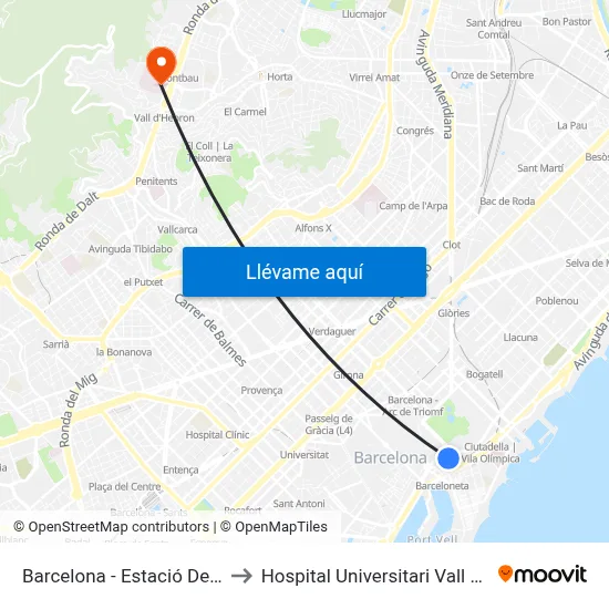 Barcelona - Estació De França to Hospital Universitari Vall d'Hebron map