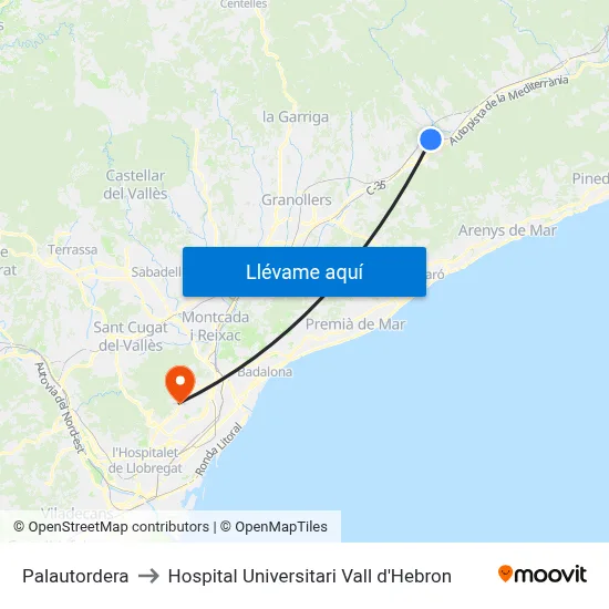 Palautordera to Hospital Universitari Vall d'Hebron map