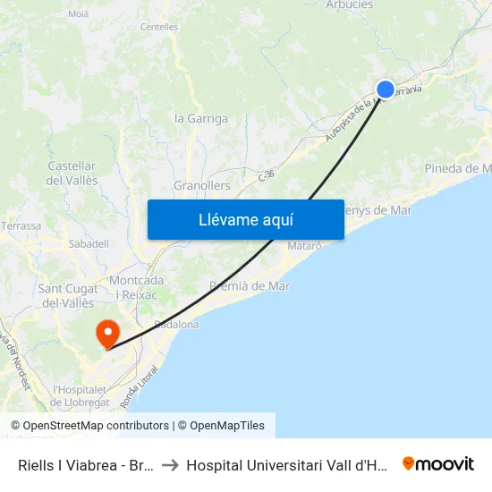 Riells I Viabrea - Breda to Hospital Universitari Vall d'Hebron map
