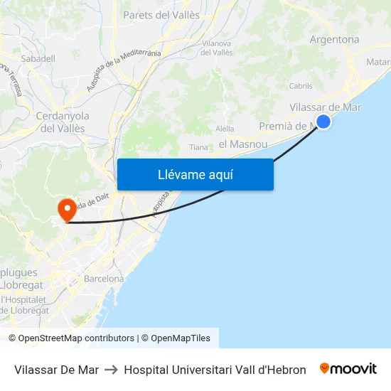 Vilassar De Mar to Hospital Universitari Vall d'Hebron map