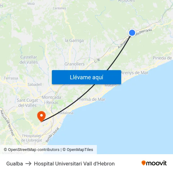 Gualba to Hospital Universitari Vall d'Hebron map