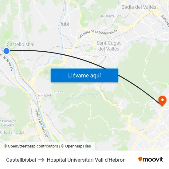 Castellbisbal to Hospital Universitari Vall d'Hebron map