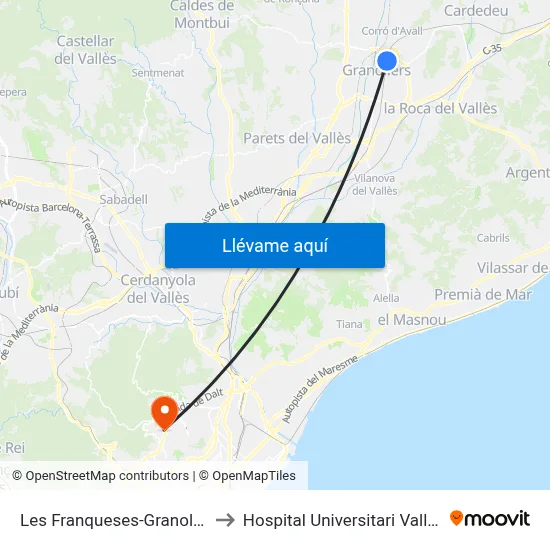 Les Franqueses-Granollers Nord to Hospital Universitari Vall d'Hebron map