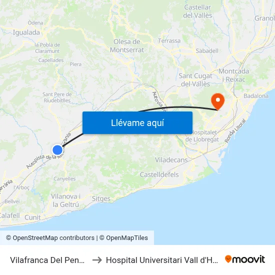 Vilafranca Del Penedès to Hospital Universitari Vall d'Hebron map