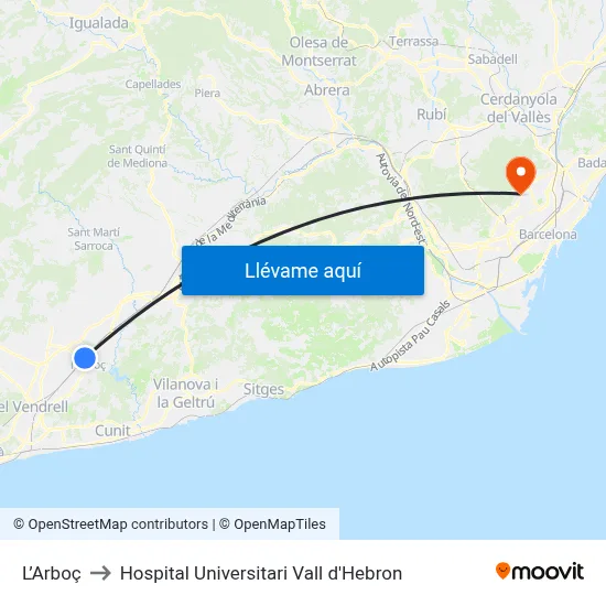 L’Arboç to Hospital Universitari Vall d'Hebron map