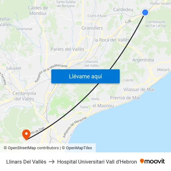 Llinars Del Vallès to Hospital Universitari Vall d'Hebron map