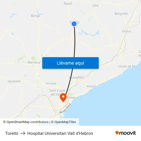 Torelló to Hospital Universitari Vall d'Hebron map