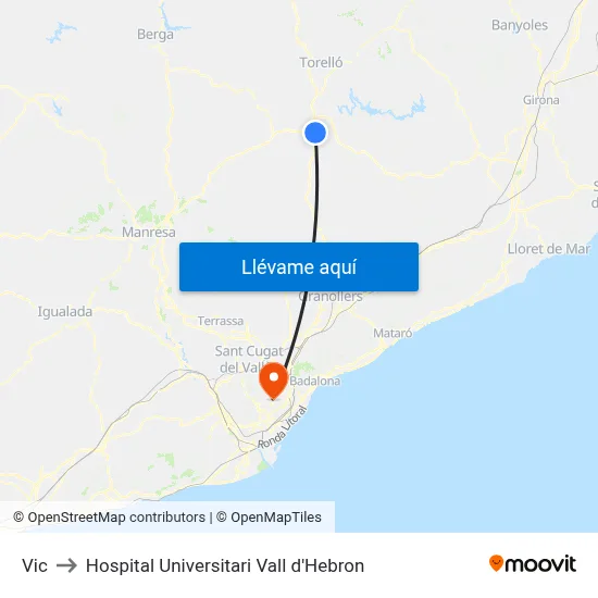 Vic to Hospital Universitari Vall d'Hebron map