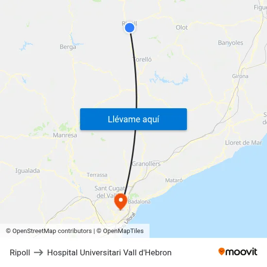 Ripoll to Hospital Universitari Vall d'Hebron map