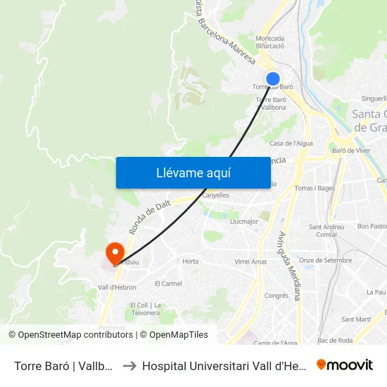 Torre Baró | Vallbona to Hospital Universitari Vall d'Hebron map