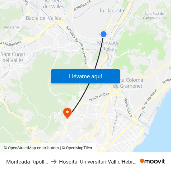 Montcada Ripollet to Hospital Universitari Vall d'Hebron map