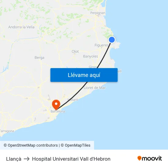 Llançà to Hospital Universitari Vall d'Hebron map
