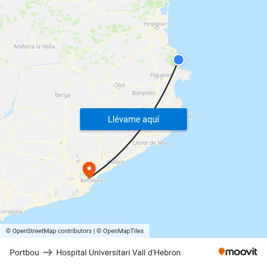 Portbou to Hospital Universitari Vall d'Hebron map