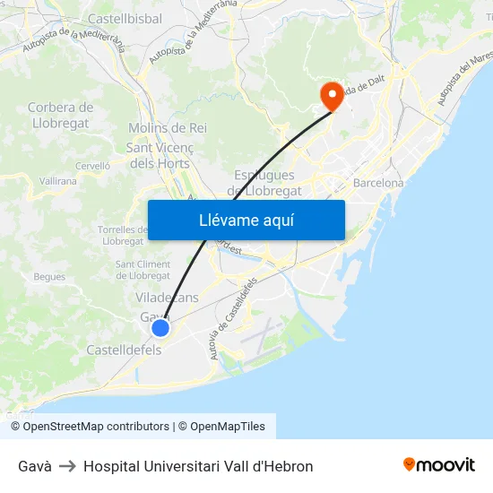 Gavà to Hospital Universitari Vall d'Hebron map