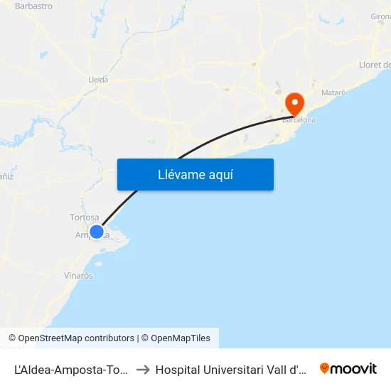 L'Aldea-Amposta-Tortosa to Hospital Universitari Vall d'Hebron map