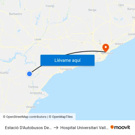 Estació D'Autobusos De Gandesa to Hospital Universitari Vall d'Hebron map
