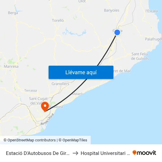 Estació D'Autobusos De Girona - Pl. Espanya to Hospital Universitari Vall d'Hebron map