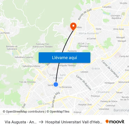 Via Augusta - Anglí to Hospital Universitari Vall d'Hebron map