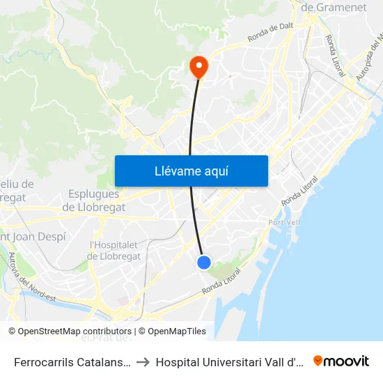 Ferrocarrils Catalans - Foc to Hospital Universitari Vall d'Hebron map