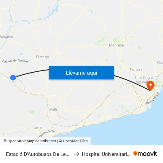Estació D'Autobusos De Les Borges Blanques to Hospital Universitari Vall d'Hebron map