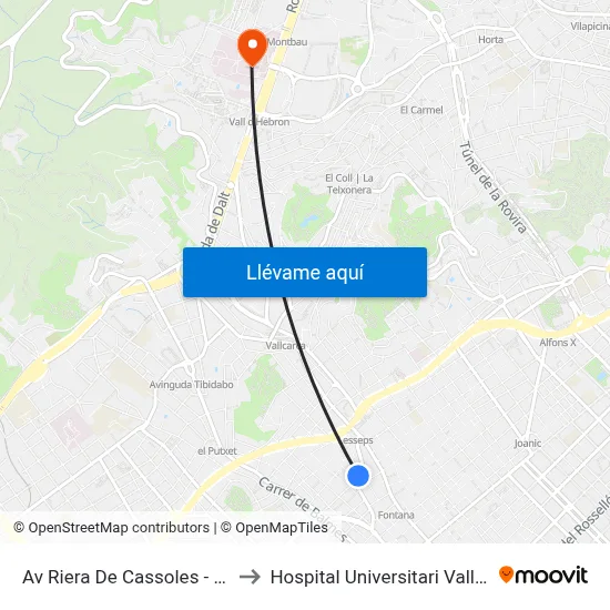 Av Riera De Cassoles - Carolines to Hospital Universitari Vall d'Hebron map