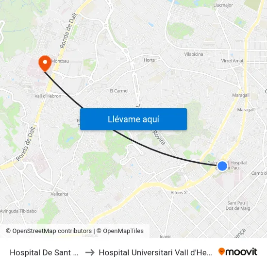 Hospital De Sant Pau to Hospital Universitari Vall d'Hebron map