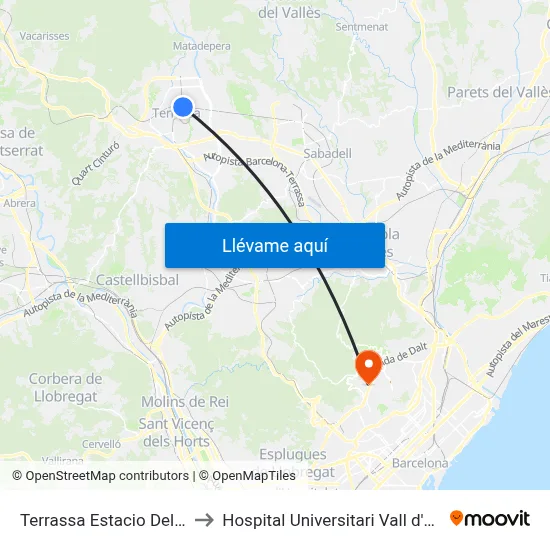Terrassa Estacio Del Nord to Hospital Universitari Vall d'Hebron map