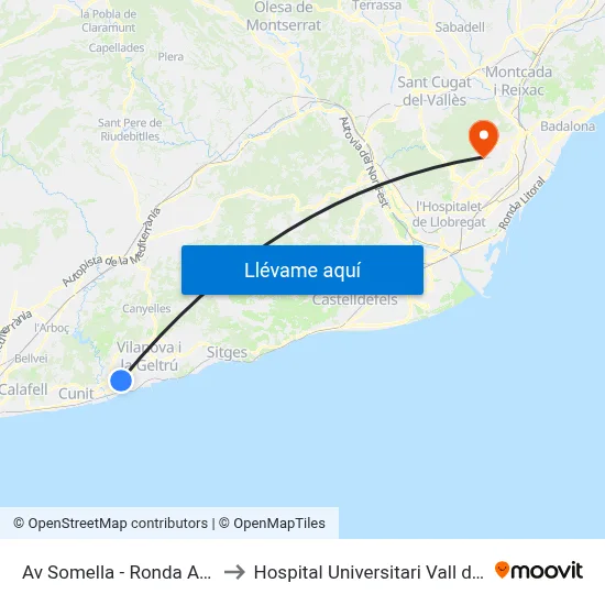 Av Somella - Ronda Amèrica to Hospital Universitari Vall d'Hebron map