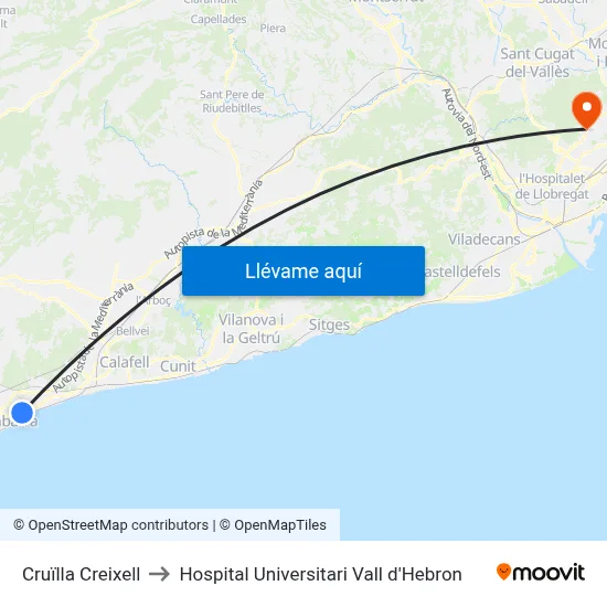 Cruïlla Creixell to Hospital Universitari Vall d'Hebron map