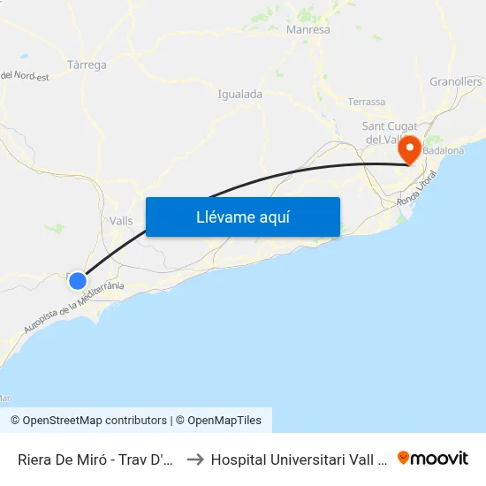 Riera De Miró - Trav D'En Sardà to Hospital Universitari Vall d'Hebron map