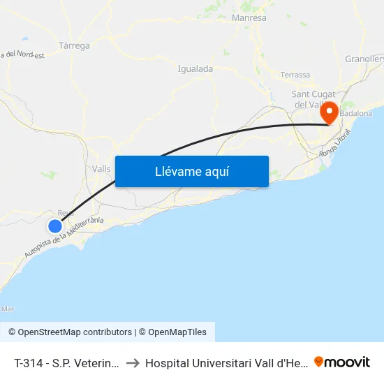 T-314 - S.P. Veterinaria to Hospital Universitari Vall d'Hebron map