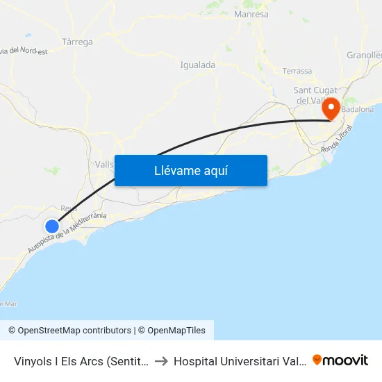 Vinyols I Els Arcs (Sentit Cambrils) to Hospital Universitari Vall d'Hebron map