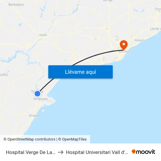 Hospital Verge De La Cinta to Hospital Universitari Vall d'Hebron map