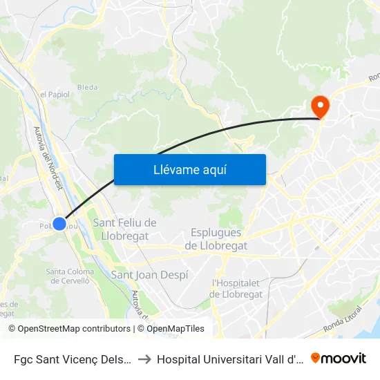 Fgc Sant Vicenç Dels Horts to Hospital Universitari Vall d'Hebron map