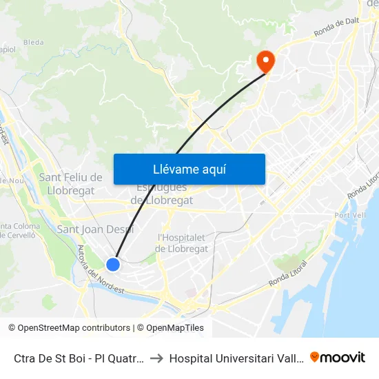 Ctra De St Boi - Pl Quatre Camins to Hospital Universitari Vall d'Hebron map