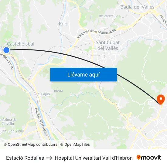 Estació Rodalies to Hospital Universitari Vall d'Hebron map