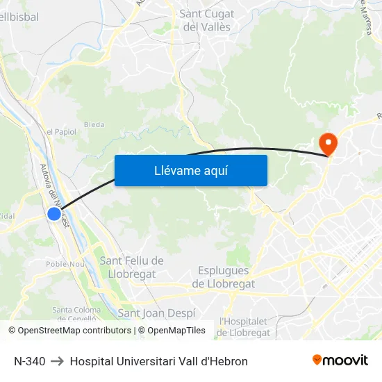 N-340 to Hospital Universitari Vall d'Hebron map